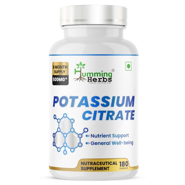 Potassium Citrate 500mg Supplement – 180 Capsules (6 Month Supply) for Bone Health, Nerve Function &amp; Metabolism Support