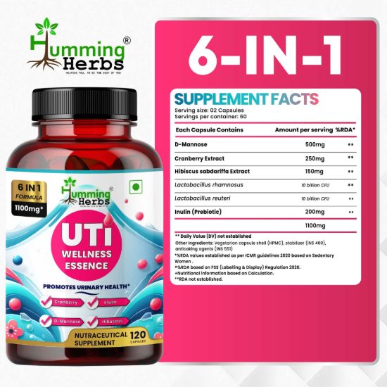 Picture of UTI Wellness Essence - 6-in-1 Formula with D-Mannose, Cranberry & Probiotics for Urinary Health Support - 120 Capsules