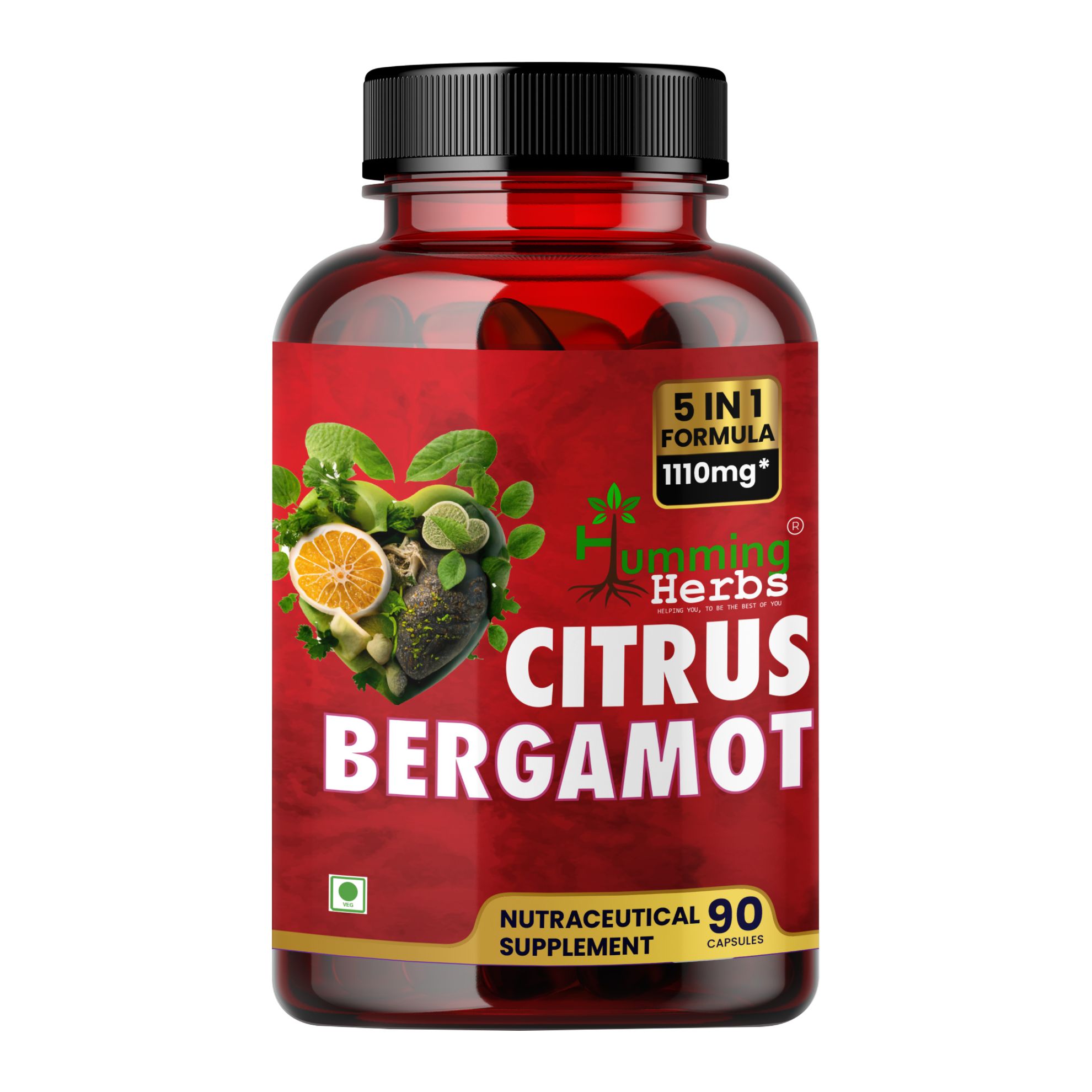 Picture of Citrus Bergamot Capsules - 5 in 1 Formula with Black Chokeberry, Olive Leaf, Niacin & Black Pepper - 1110mg, 90 Veg Capsules for Cardiovascular & Metabolic Health Support