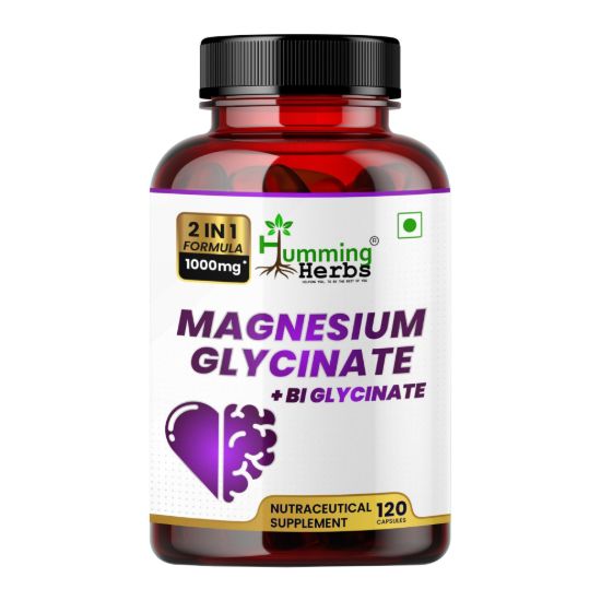 Picture of Magnesium Glycinate + Bisglycinate Supplement - 1000mg, 120 Capsules for Heart Health, Sleep & Relaxation