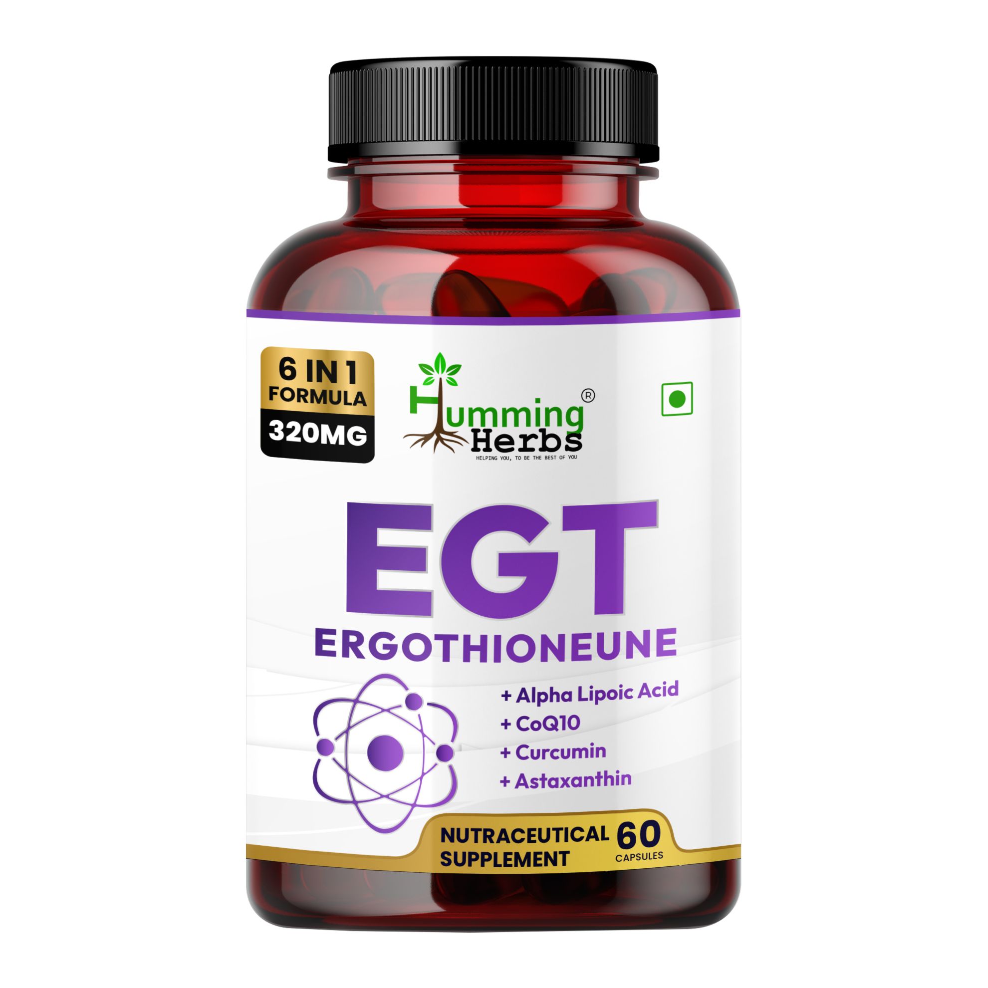 Picture of EGT Ergothioneine 320mg – 6-in-1 Antioxidant Formula with Alpha Lipoic Acid, CoQ10, Curcumin & Astaxanthin – 60 Veg Capsules
