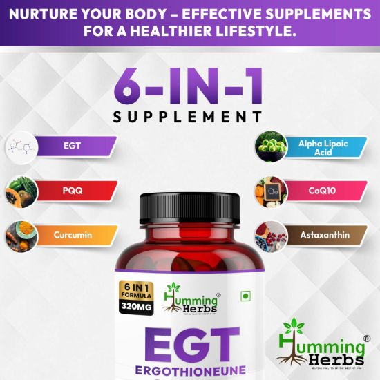 Picture of EGT Ergothioneine 320mg – 6-in-1 Antioxidant Formula with Alpha Lipoic Acid, CoQ10, Curcumin & Astaxanthin – 60 Veg Capsules