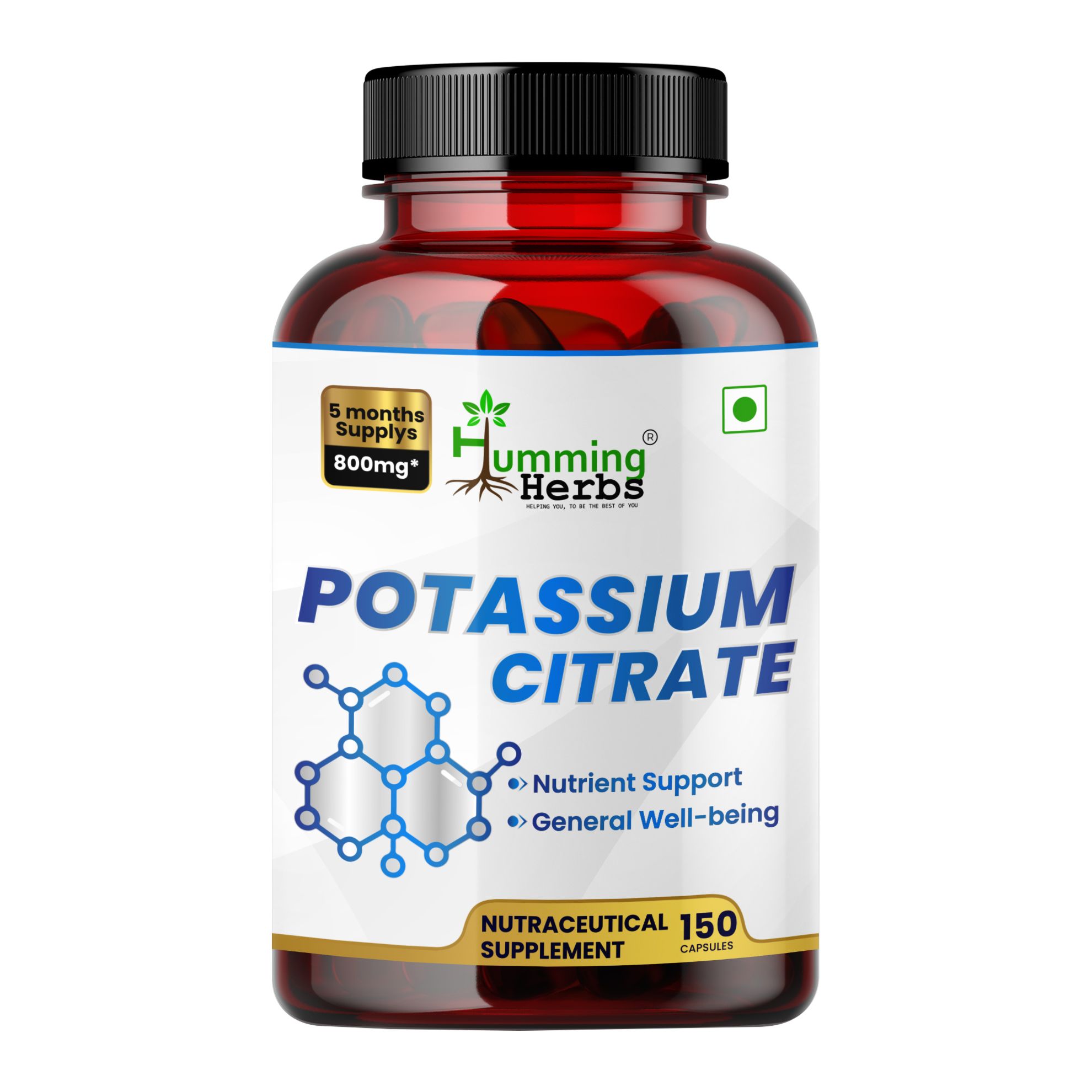 Picture of Humming Herbs Potassium Citrate 800mg - 150 Vegetarian Capsules (5 Months Supply)
