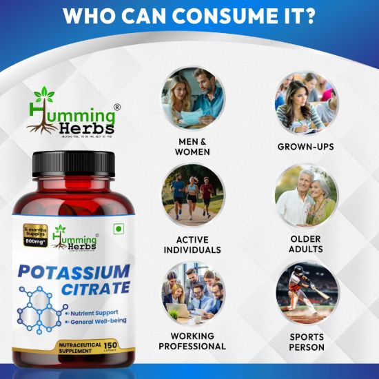 Picture of Humming Herbs Potassium Citrate 800mg - 150 Vegetarian Capsules (5 Months Supply)