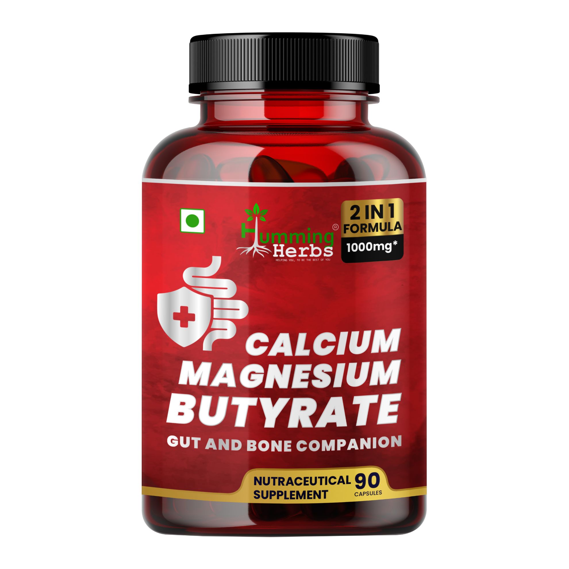 Picture of Calcium Magnesium Butyrate 1000mg - 90 Veg Capsules for Gut Health & Bone Support