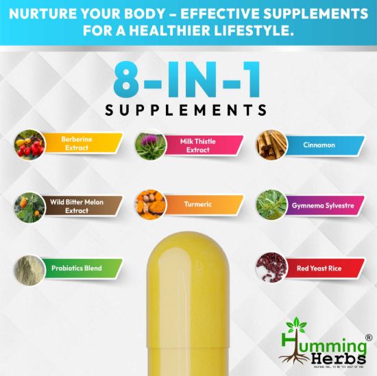 Picture of Berberine Complex Capsules 1300mg - 8-in-1 Herbal Formula with Ceylon Cinnamon, Milk Thistle & Turmeric - 180 Vegetarian Capsules (90 Days Supply)
