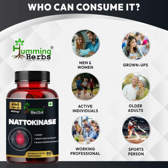 Picture of Nattokinase 4-in-1 Formula Supplement with CoQ10, Grape Seed Extract & Black Pepper Extract - 90 Vegetarian Capsules