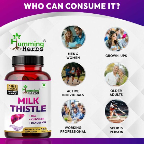 Picture of Humming Herbs Milk Thistle Extract 5-in-1 Formula - 180 Capsules (90 Days Supply)